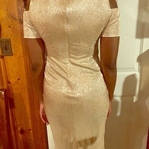 Gold cold shoulder dress